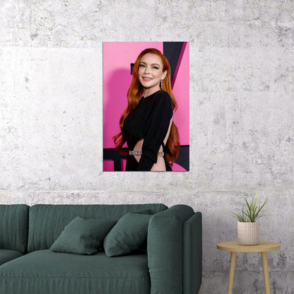 Lindsay Lohan Mean Girls 2024 Red Carpet Poster Fashion Iconic Redhead Actress Modern Hollywood Star Wall Art Print