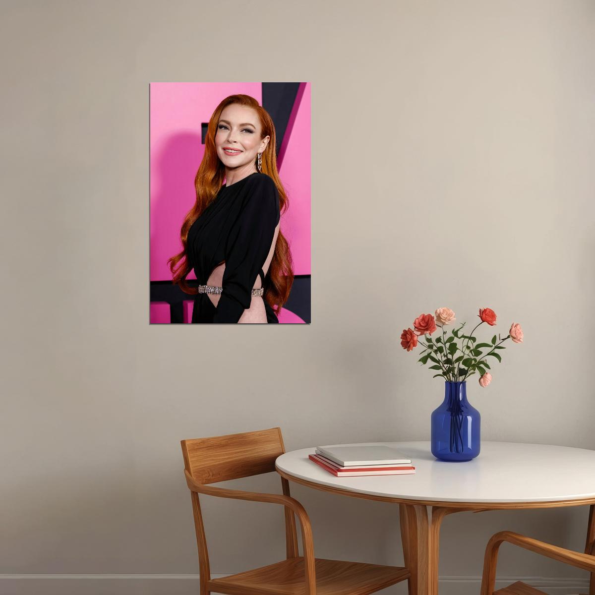 Lindsay Lohan Mean Girls 2024 Red Carpet Poster Fashion Iconic Redhead Actress Modern Hollywood Star Wall Art Print