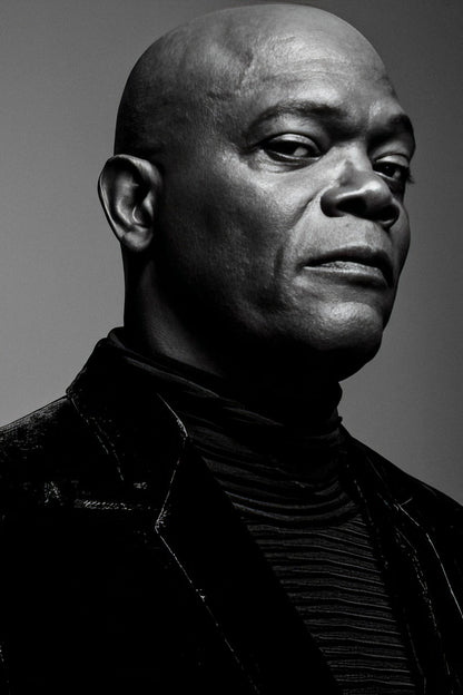 Samuel L. Jackson Black and White Portrait Poster Iconic Hollywood Actor Wall Art Print