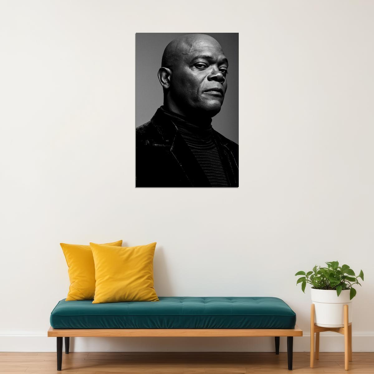 Samuel L. Jackson Black and White Portrait Poster Iconic Hollywood Actor Wall Art Print