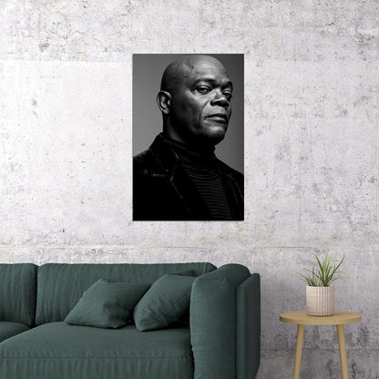 Samuel L. Jackson Black and White Portrait Poster Iconic Hollywood Actor Wall Art Print