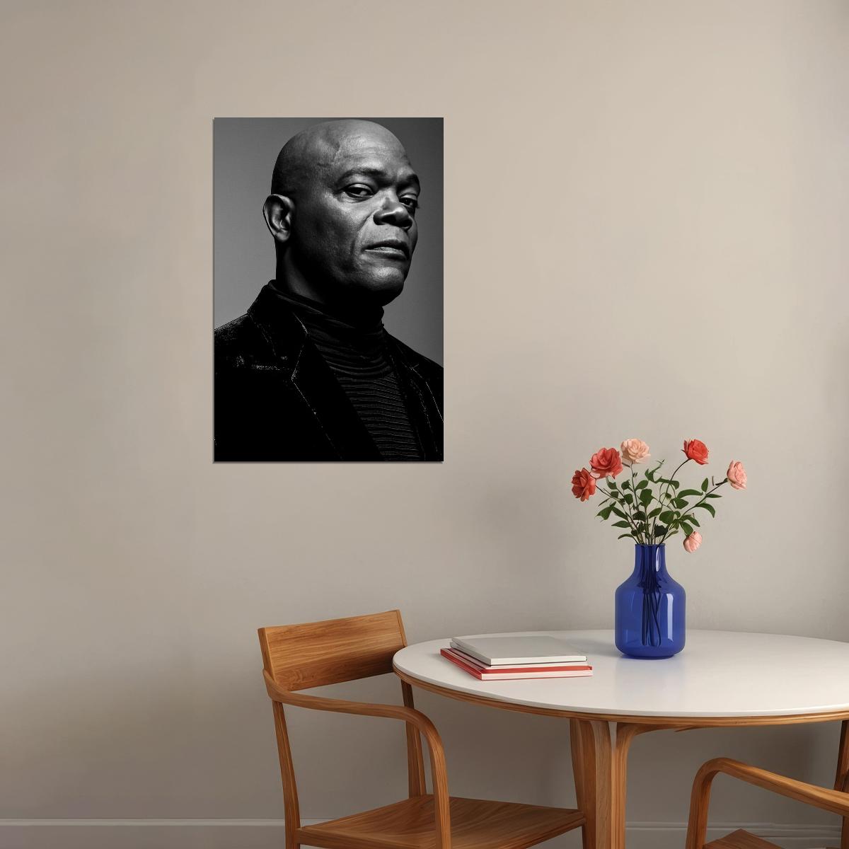 Samuel L. Jackson Black and White Portrait Poster Iconic Hollywood Actor Wall Art Print