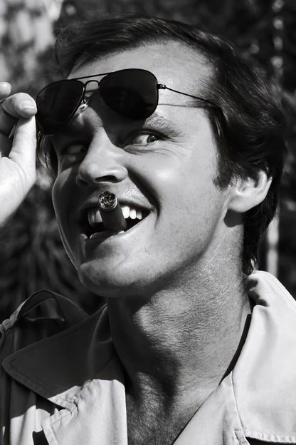 Jack Nicholson Black and White Portrait with Sunglasses and Cigar 1970s Iconic Hollywood Legend Wall Art Print