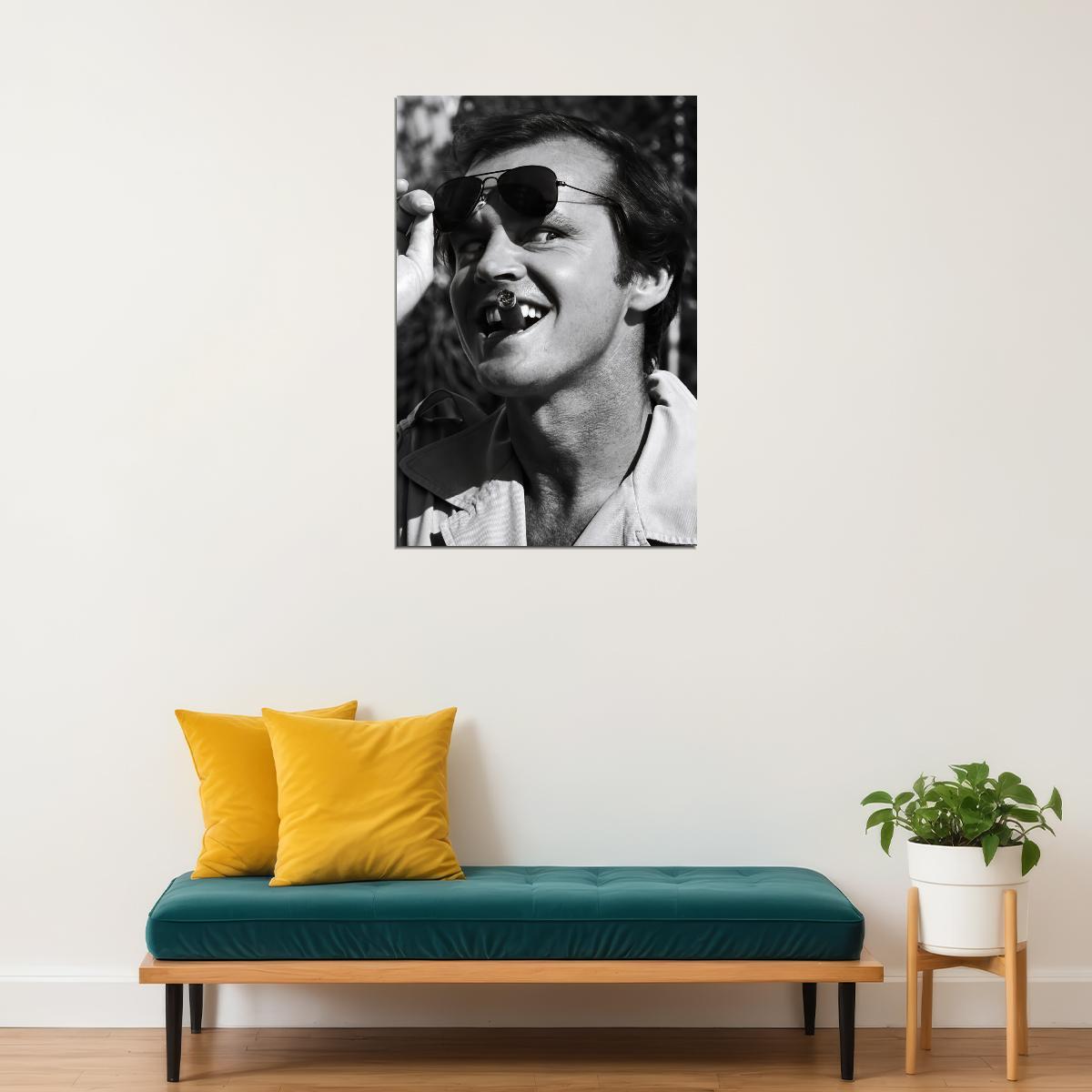 Jack Nicholson Black and White Portrait with Sunglasses and Cigar 1970s Iconic Hollywood Legend Wall Art Print