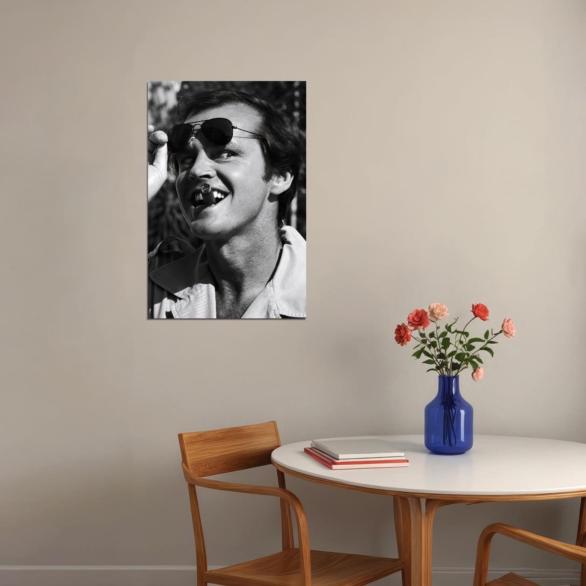 Jack Nicholson Black and White Portrait with Sunglasses and Cigar 1970s Iconic Hollywood Legend Wall Art Print