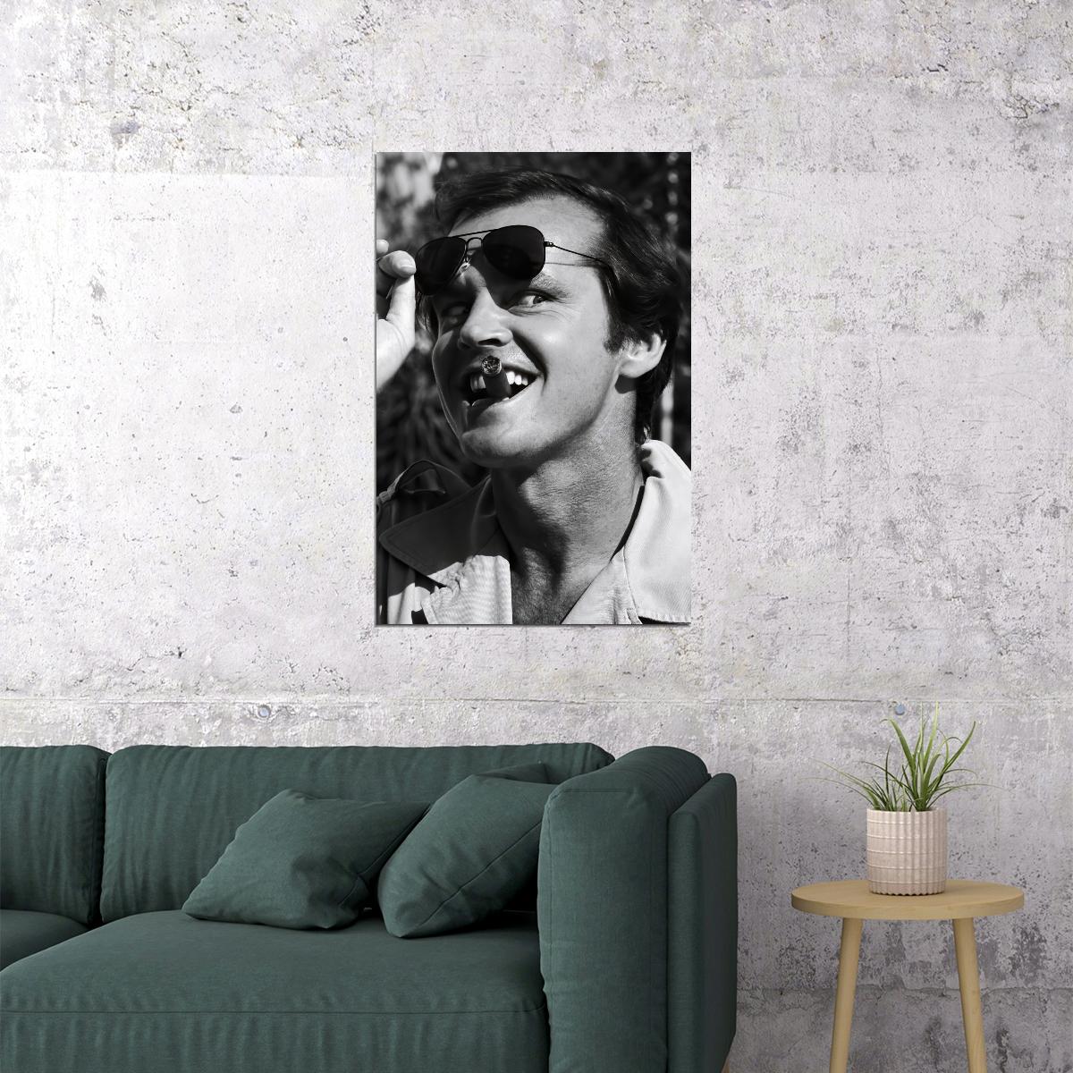 Jack Nicholson Black and White Portrait with Sunglasses and Cigar 1970s Iconic Hollywood Legend Wall Art Print