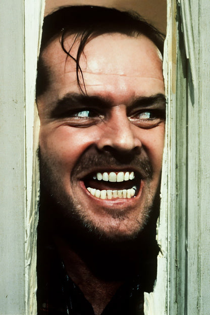 Jack Nicholson The Shining Movie Poster 1980 Iconic Here's Johnny! Scene Breaking the Door Legendary Horror Moment Wall Art Print