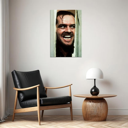 Jack Nicholson The Shining Movie Poster 1980 Iconic Here's Johnny! Scene Breaking the Door Legendary Horror Moment Wall Art Print