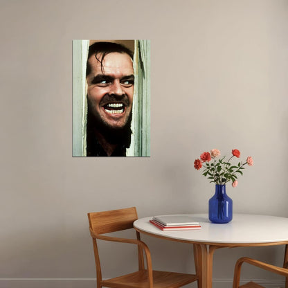 Jack Nicholson The Shining Movie Poster 1980 Iconic Here's Johnny! Scene Breaking the Door Legendary Horror Moment Wall Art Print