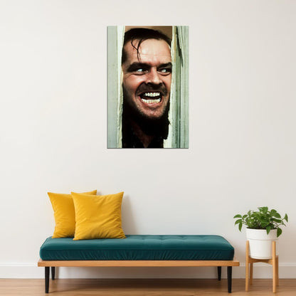 Jack Nicholson The Shining Movie Poster 1980 Iconic Here's Johnny! Scene Breaking the Door Legendary Horror Moment Wall Art Print