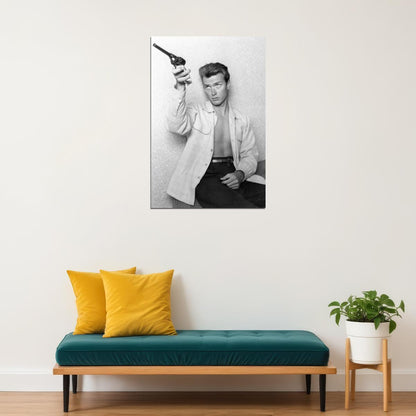 Clint Eastwood Young Portrait Revolver 1960s Black and White Classic Hollywood Cowboy Star Wall Art Print