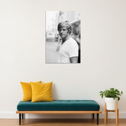 Robert Redford Young Early Portrait 1970s Hollywood Legend Black and White Classic Style Wall Art Print