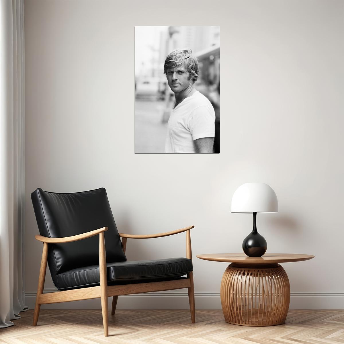 Robert Redford Young Early Portrait 1970s Hollywood Legend Black and White Classic Style Wall Art Print