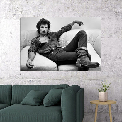 Keith Richards Music Poster Early Portrait 1970s Rock Guitarist Legend Black and White Wall Art Print