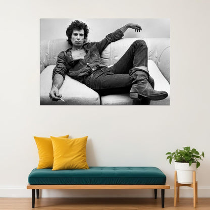 Keith Richards Music Poster Early Portrait 1970s Rock Guitarist Legend Black and White Wall Art Print