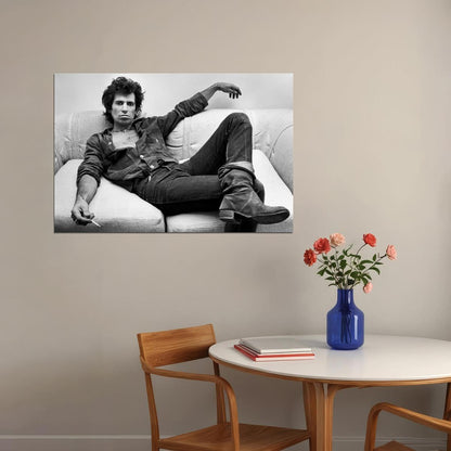 Keith Richards Music Poster Early Portrait 1970s Rock Guitarist Legend Black and White Wall Art Print