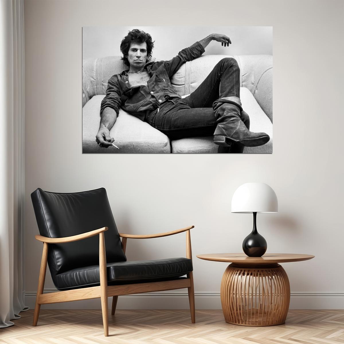 Keith Richards Music Poster Early Portrait 1970s Rock Guitarist Legend Black and White Wall Art Print