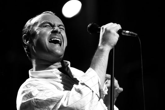 Phil Collins Music Poster Live Concert Performance Iconic Rock Singer Black and White Wall Art Print