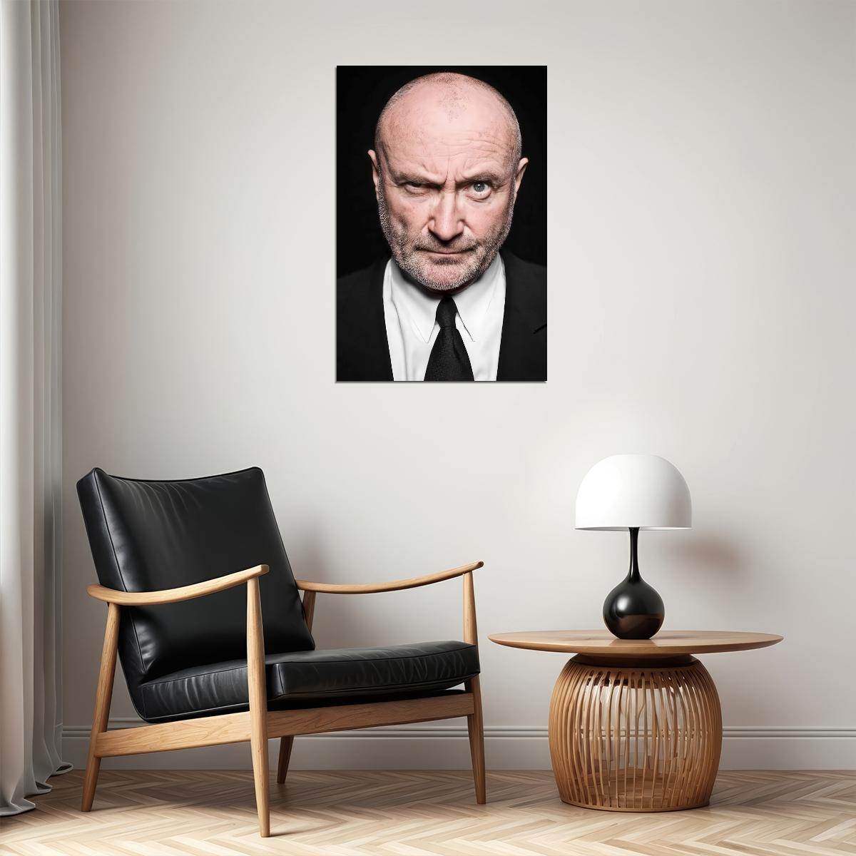 Phil Collins Classic Portrait Poster Rock Music Icon Legendary Singer Black and White Wall Art Print