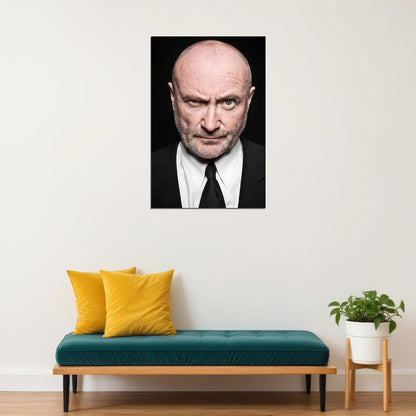 Phil Collins Classic Portrait Poster Rock Music Icon Legendary Singer Black and White Wall Art Print