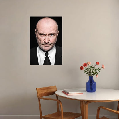 Phil Collins Classic Portrait Poster Rock Music Icon Legendary Singer Black and White Wall Art Print