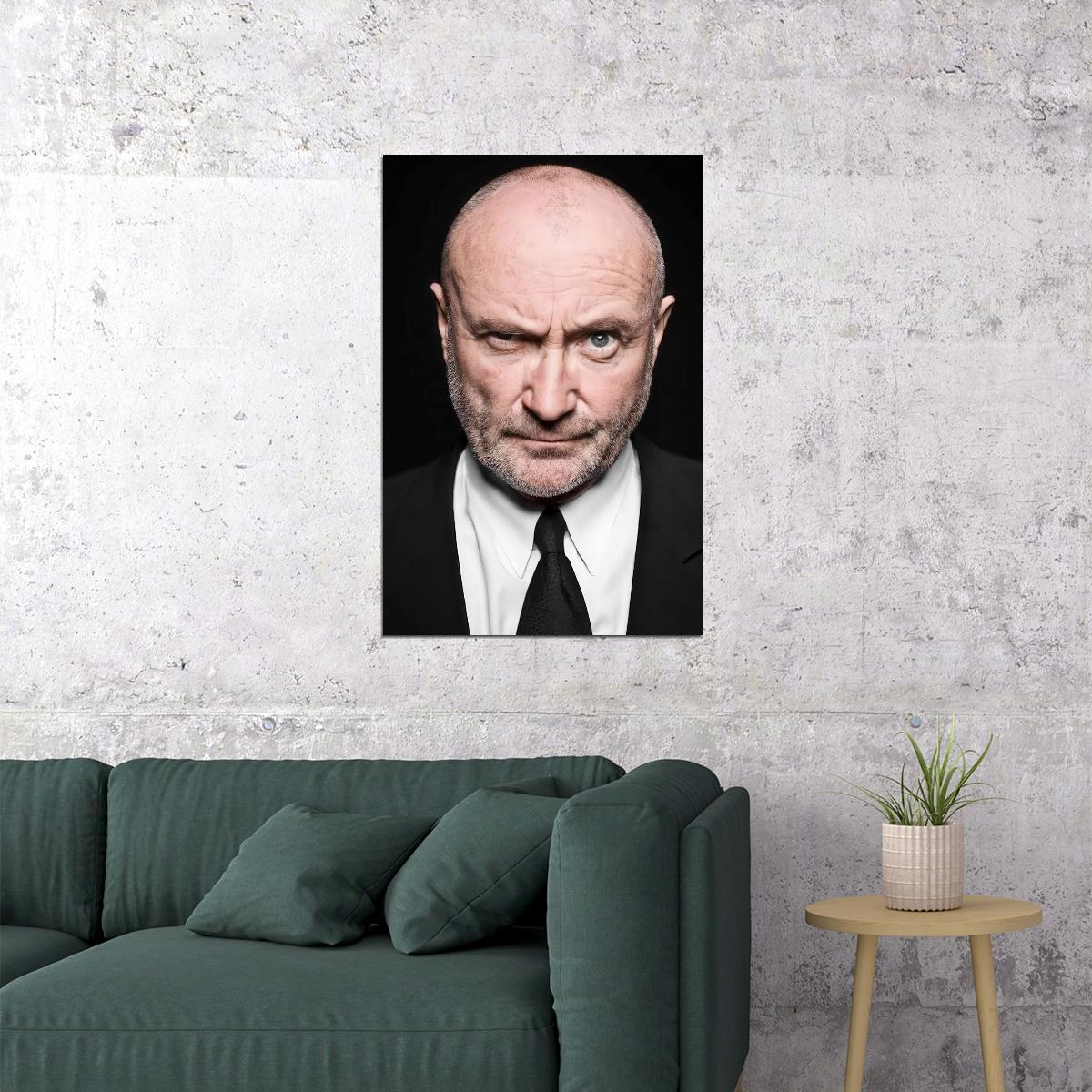 Phil Collins Classic Portrait Poster Rock Music Icon Legendary Singer Black and White Wall Art Print