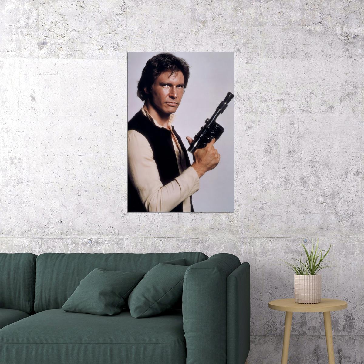 Harrison Ford with Blaster 1970s Iconic Sci-Fi Movie Poster Hollywood Action Star Wall Art Print