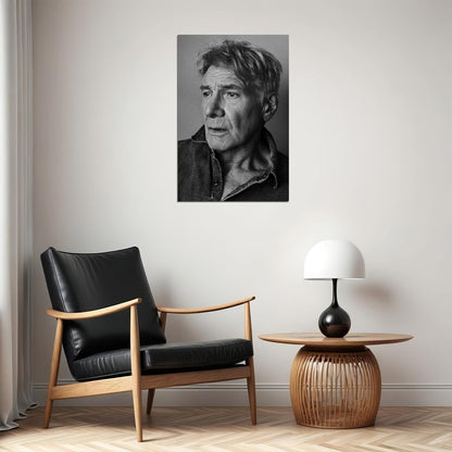 Harrison Ford Modern Portrait Poster Hollywood Legend Black and White Film Wall Art Print