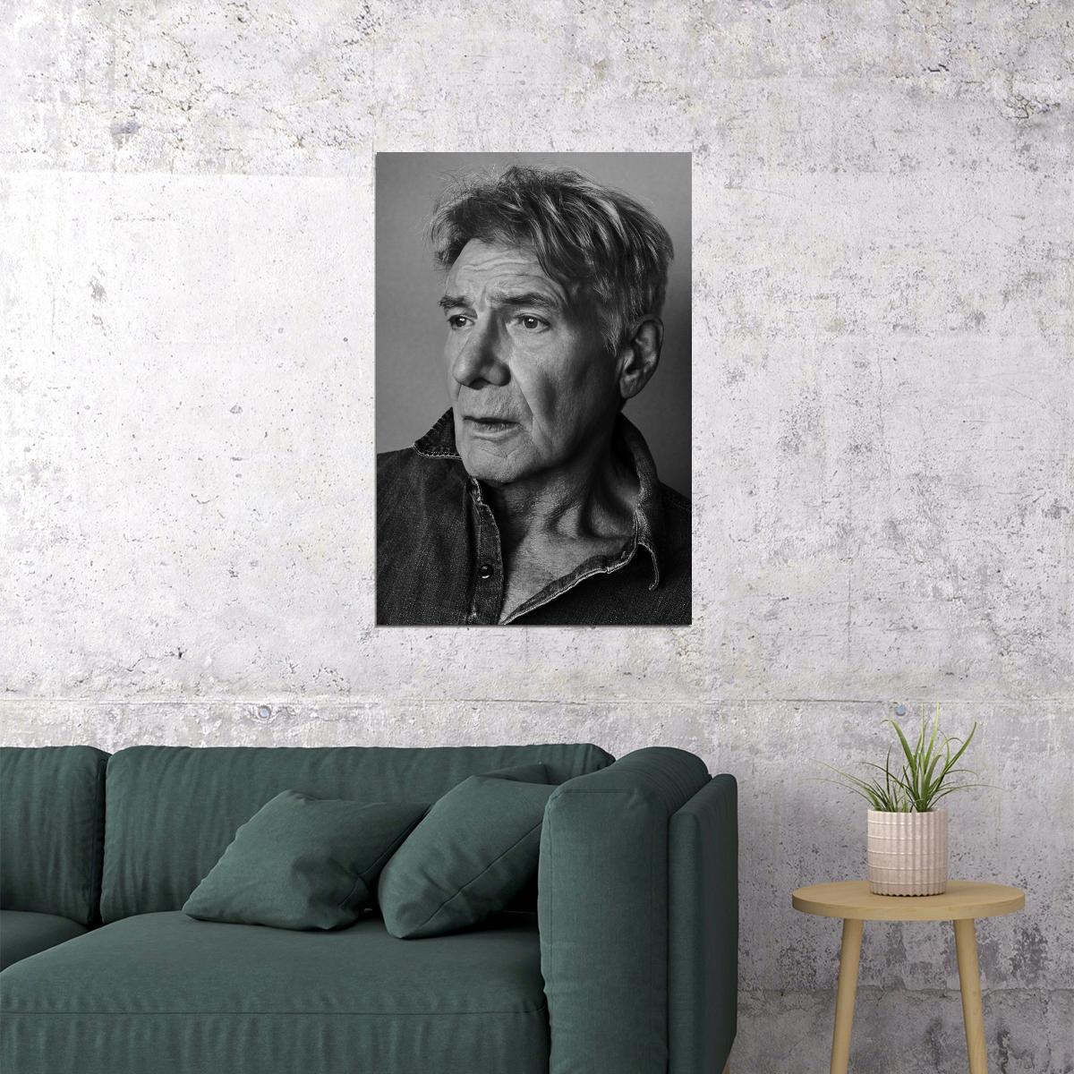 Harrison Ford Modern Portrait Poster Hollywood Legend Black and White Film Wall Art Print