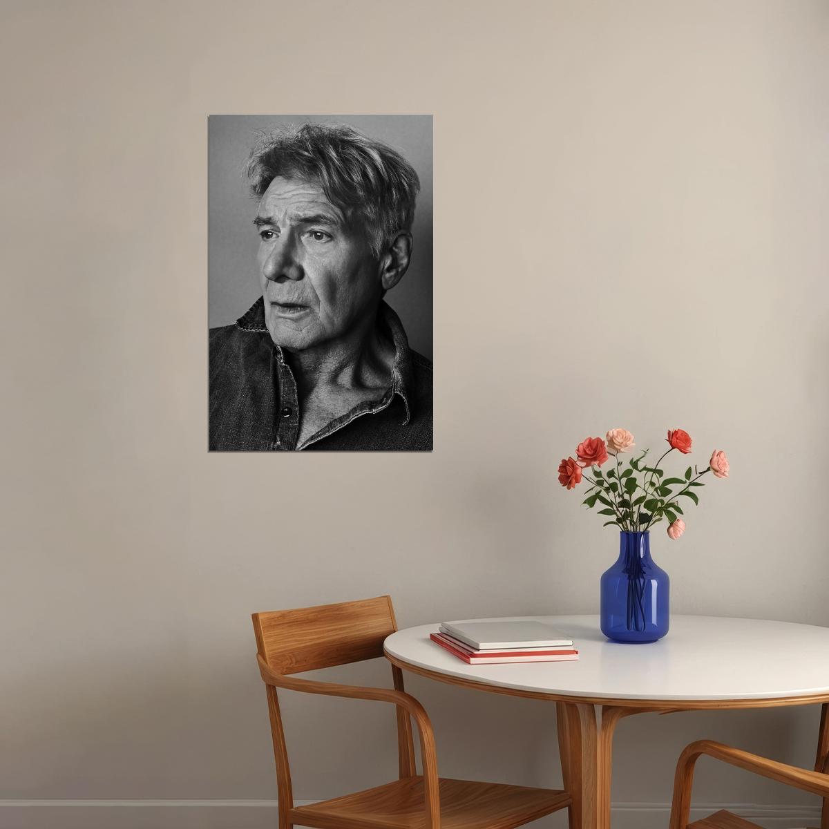 Harrison Ford Modern Portrait Poster Hollywood Legend Black and White Film Wall Art Print