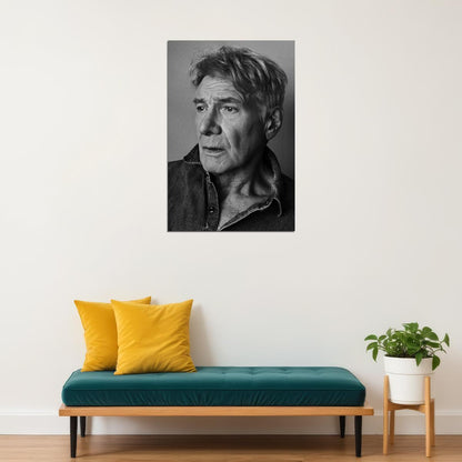 Harrison Ford Modern Portrait Poster Hollywood Legend Black and White Film Wall Art Print