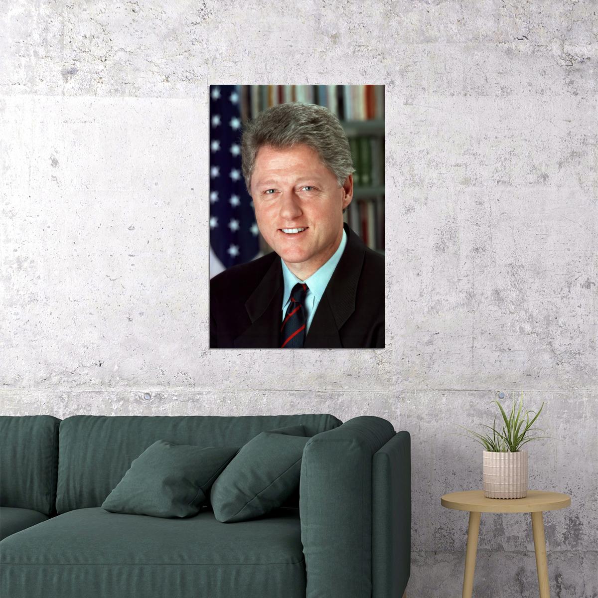 Bill Clinton 42nd President of the United States Official Portrait Poster 1990s Political Leader Wall Art Print