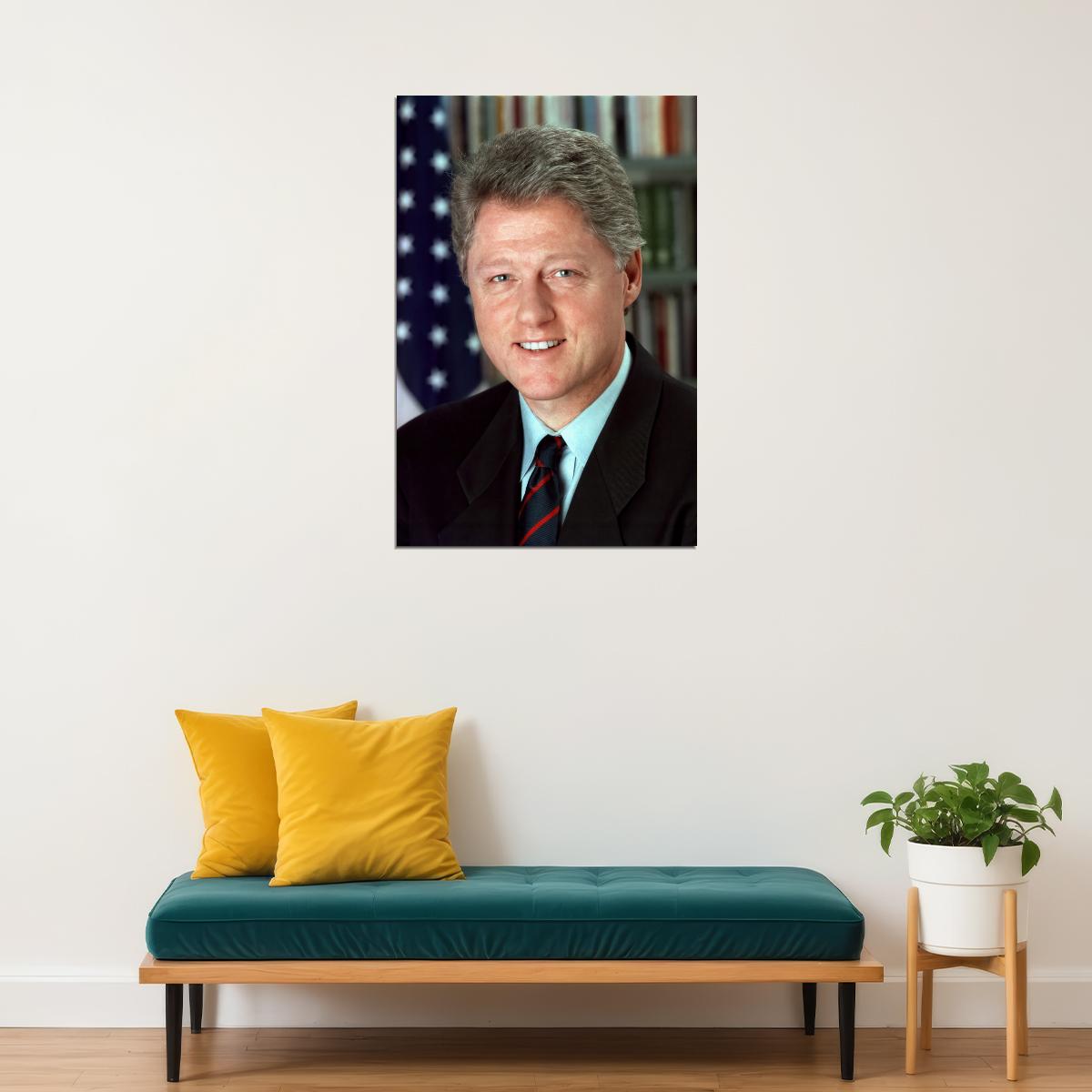 Bill Clinton 42nd President of the United States Official Portrait Poster 1990s Political Leader Wall Art Print