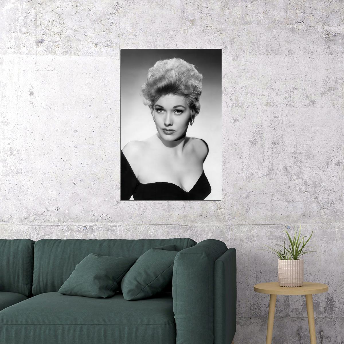 Kim Novak Poster Classic 1950s Hollywood Glamour Portrait Black and White Timeless Beauty Wall Art Print