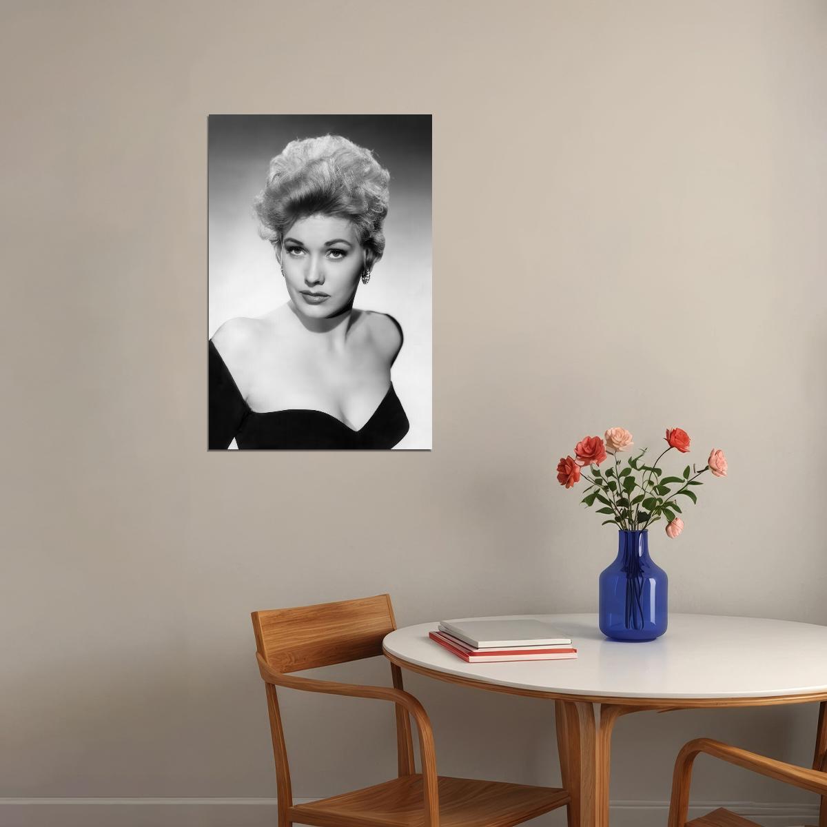 Kim Novak Poster Classic 1950s Hollywood Glamour Portrait Black and White Timeless Beauty Wall Art Print