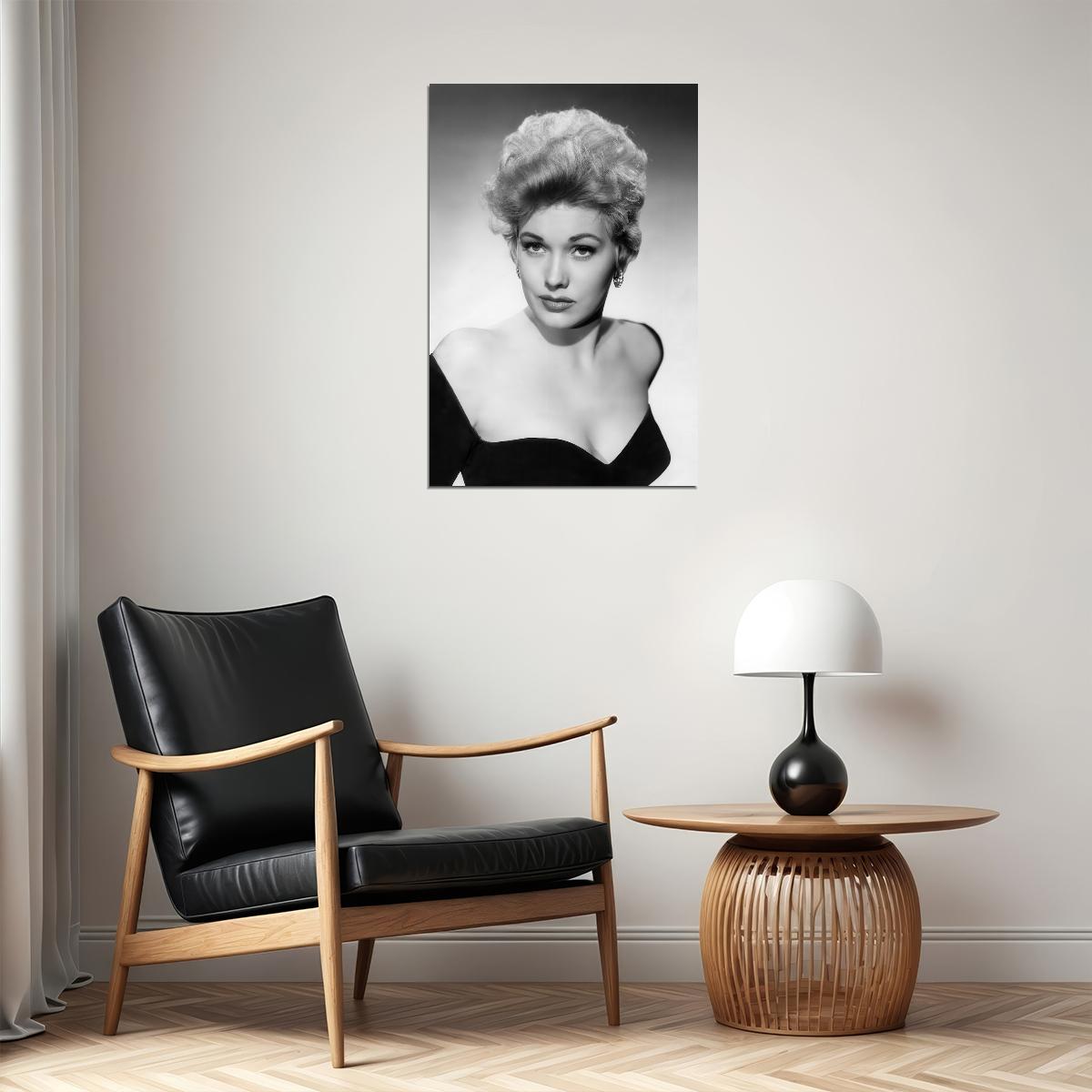 Kim Novak Poster Classic 1950s Hollywood Glamour Portrait Black and White Timeless Beauty Wall Art Print