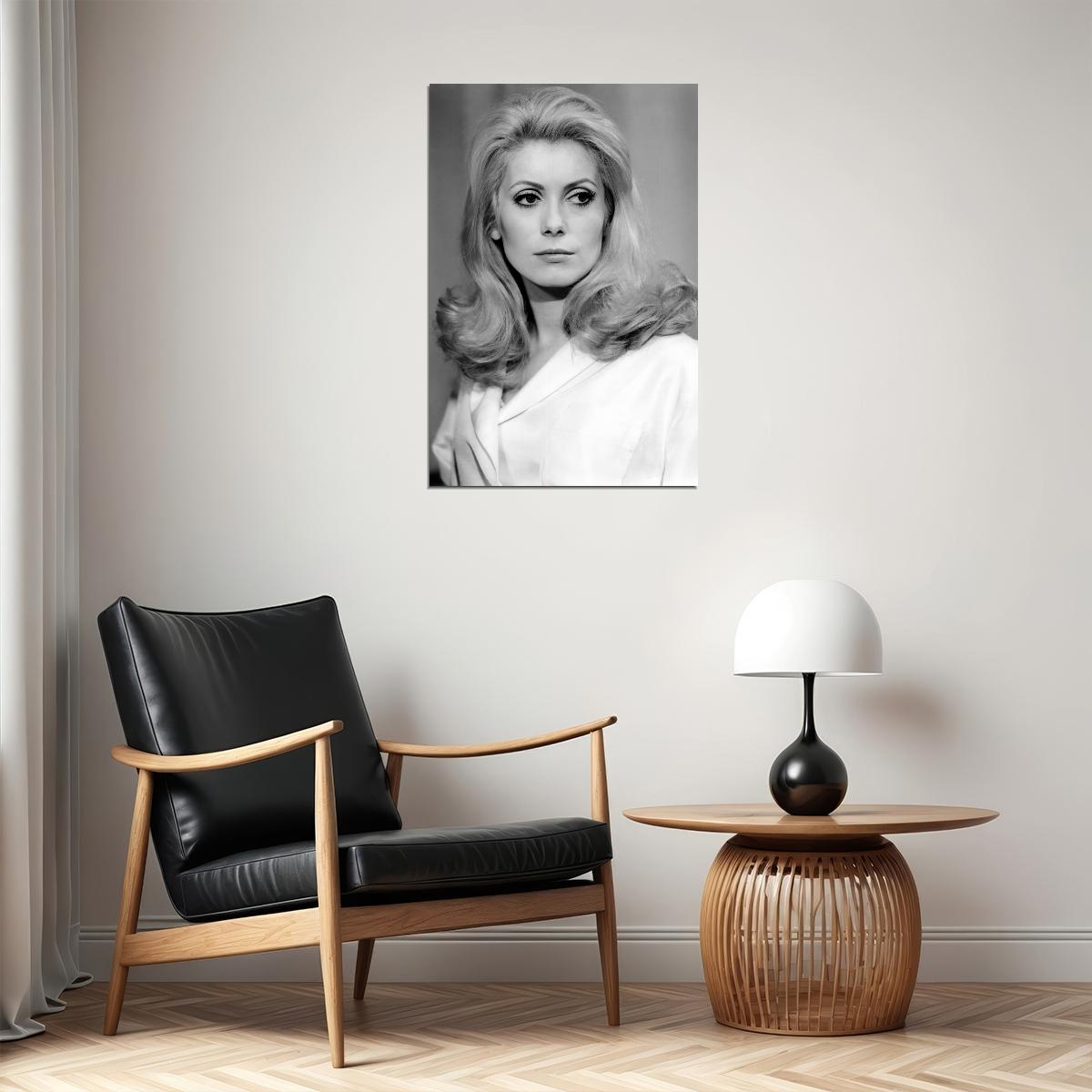 Catherine Deneuve Actress Black and White Poster Classic 1960s Portrait French Film Legend Wall Art Print