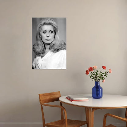 Catherine Deneuve Actress Black and White Poster Classic 1960s Portrait French Film Legend Wall Art Print