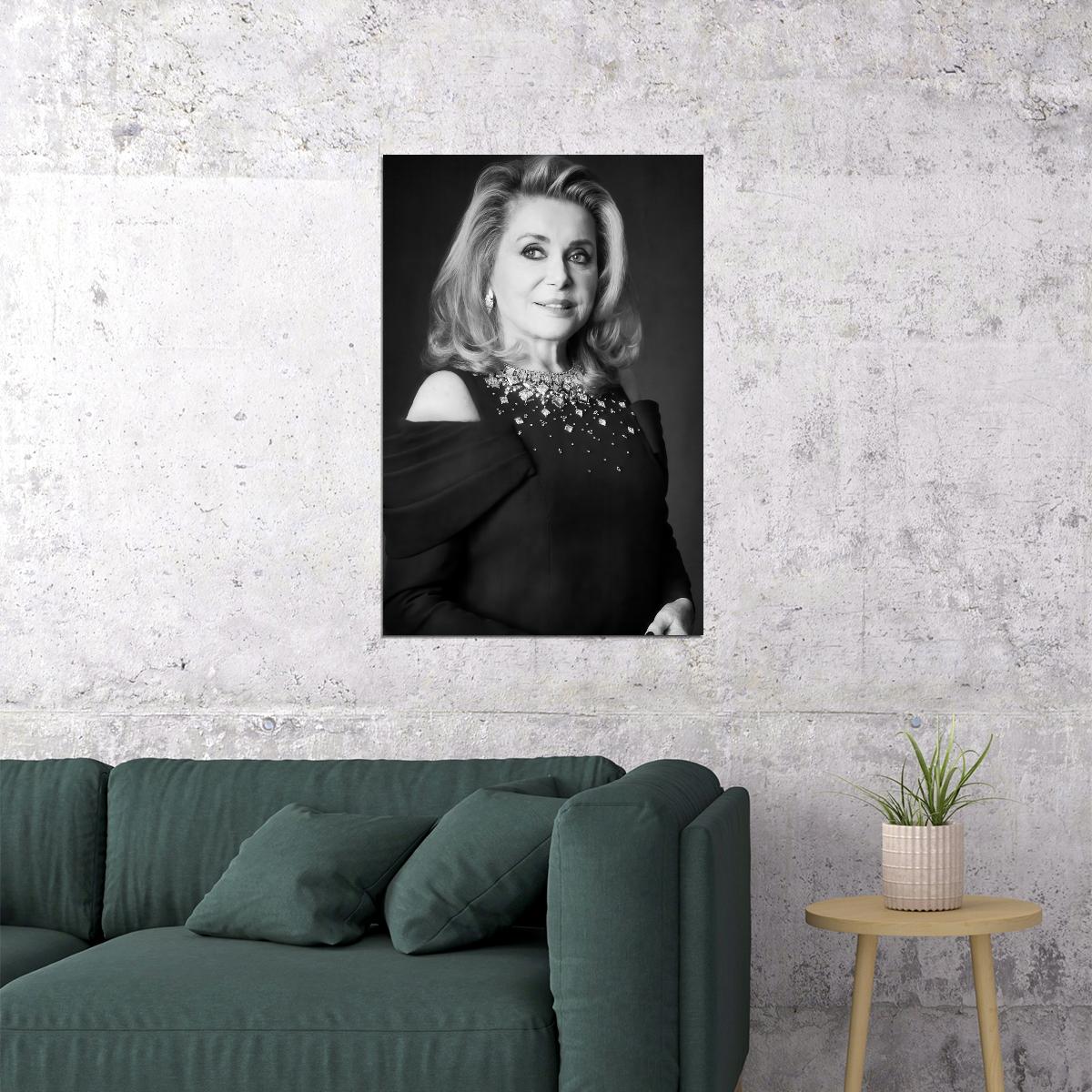 Catherine Deneuve Actress Poster Modern Portrait Timeless French Cinema Icon Black and White Wall Art Print