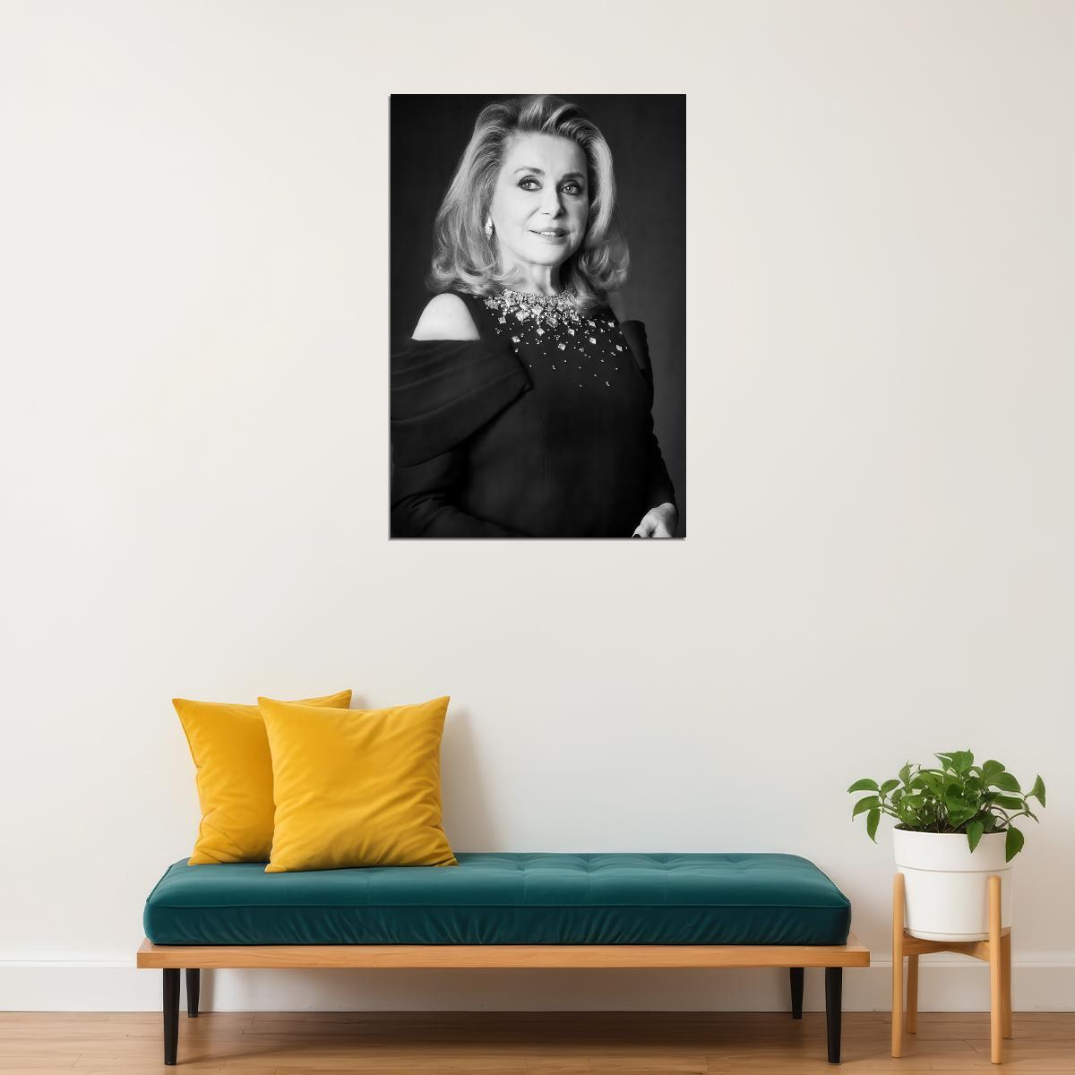 Catherine Deneuve Actress Poster Modern Portrait Timeless French Cinema Icon Black and White Wall Art Print