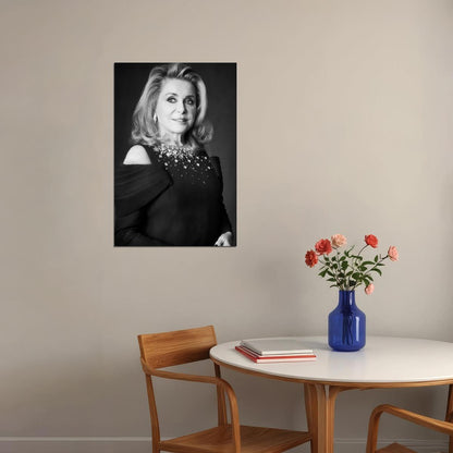 Catherine Deneuve Actress Poster Modern Portrait Timeless French Cinema Icon Black and White Wall Art Print