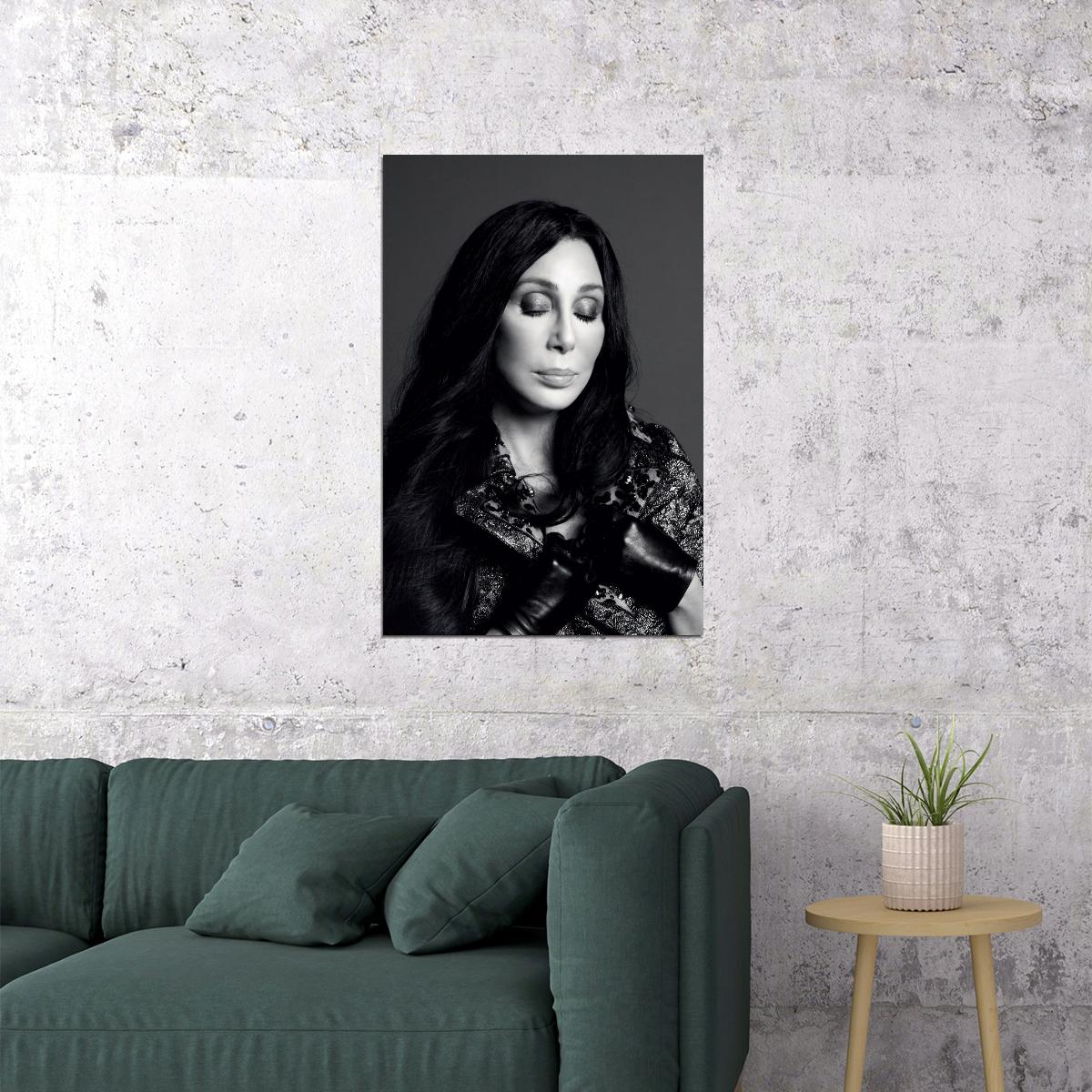 Cher Modern Black And White Fashion Portrait Poster Music Legend Print Famous Singer Wall Art