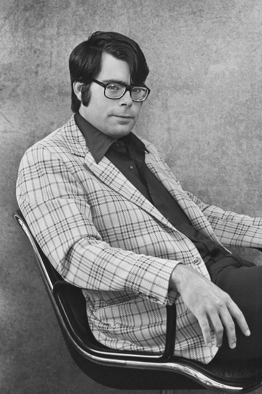 Stephen King 1970s Classic Author Portrait Horror Literature Icon Vintage Black and White Wall Art Print