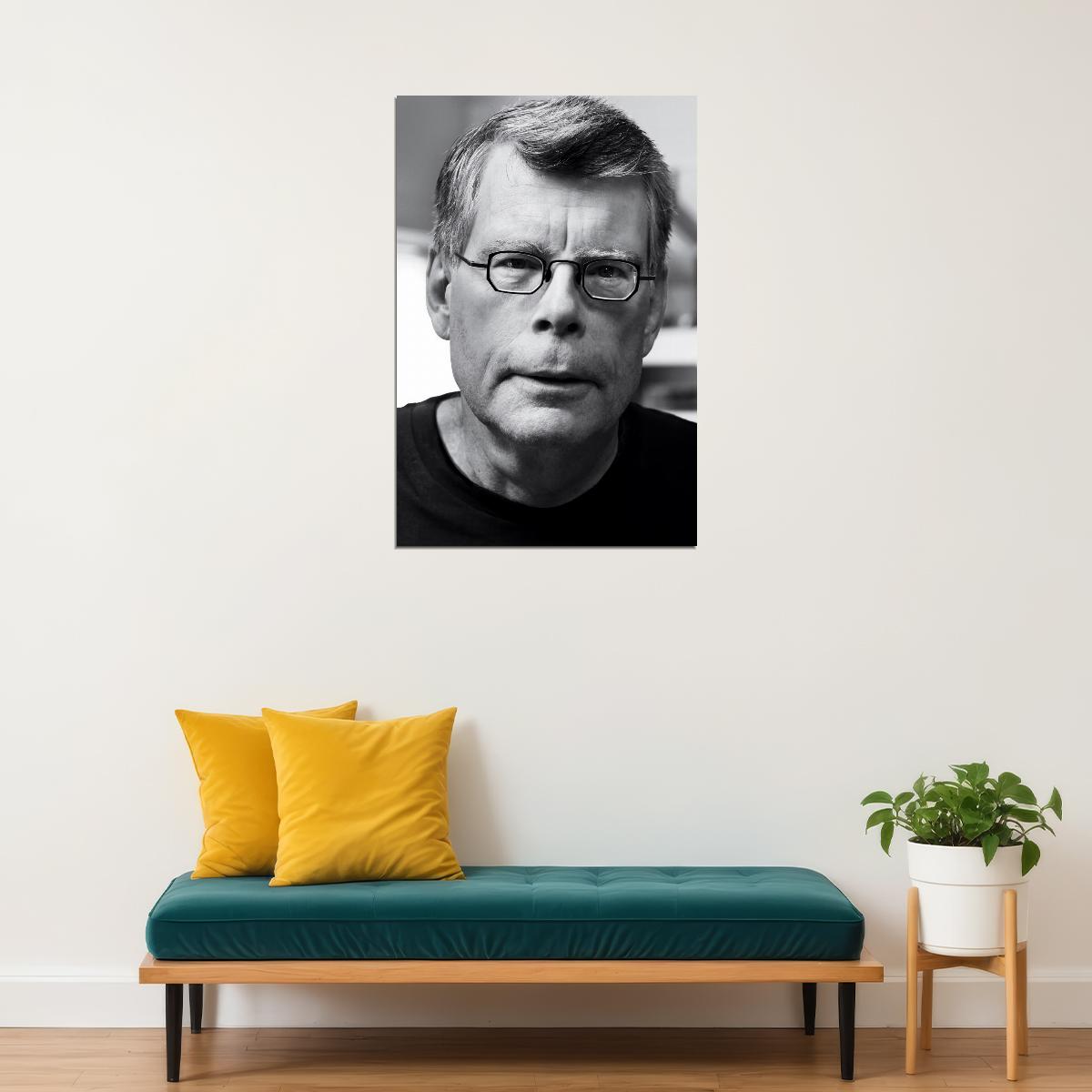 Stephen King Modern Black and White Portrait Legendary Horror Writer Iconic Author Wall Art Print