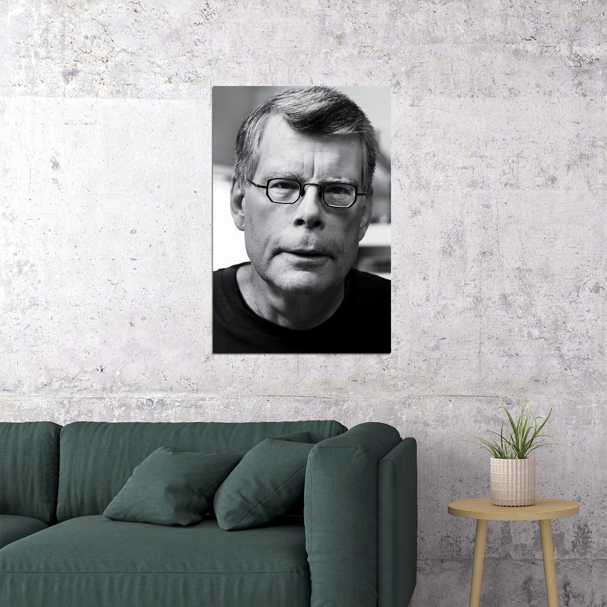 Stephen King Modern Black and White Portrait Legendary Horror Writer Iconic Author Wall Art Print