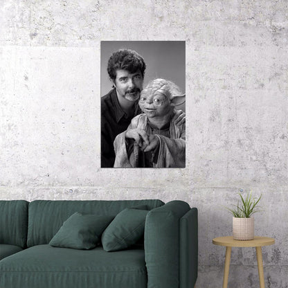 George Lucas Iconic Portrait with Yoda Classic Hollywood Filmmaker Sci-Fi Legend Wall Art Print