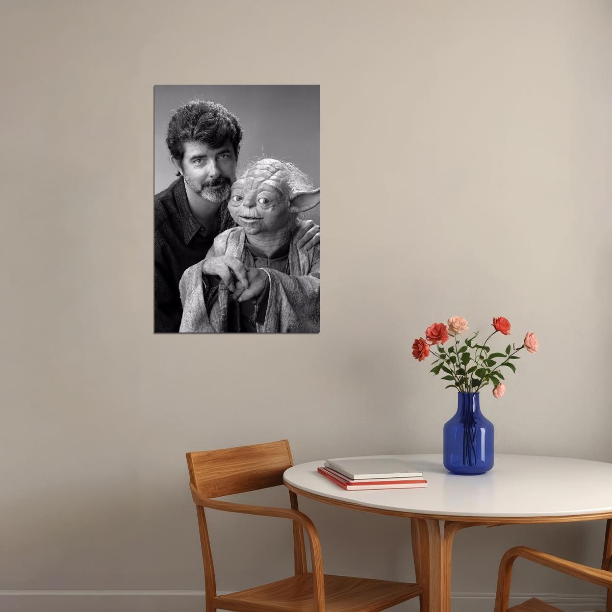 George Lucas Iconic Portrait with Yoda Classic Hollywood Filmmaker Sci-Fi Legend Wall Art Print