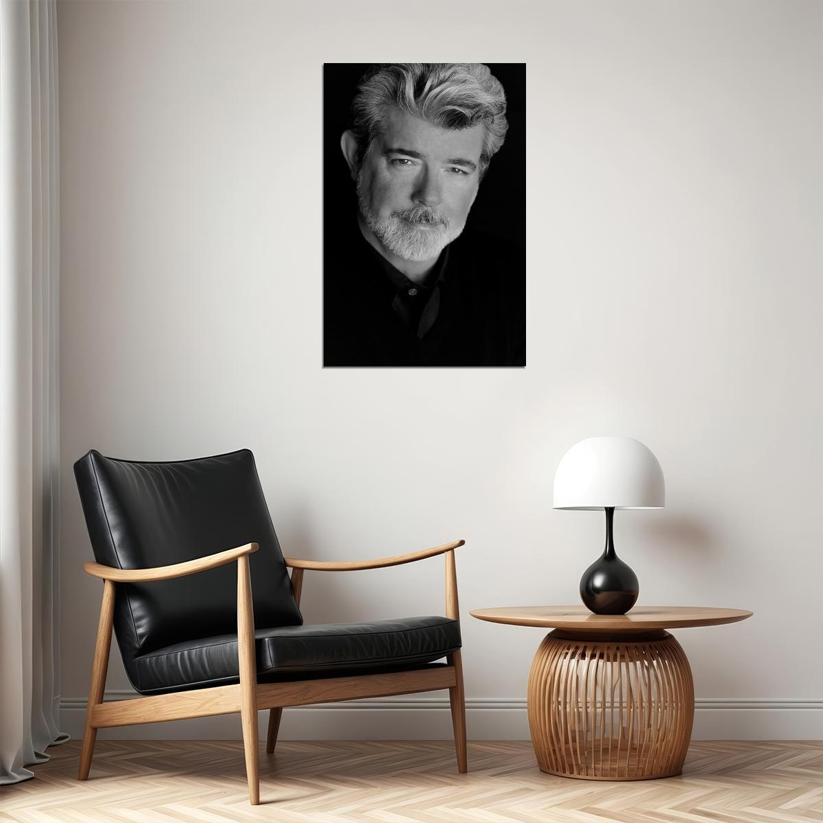 George Lucas Black and White Portrait Legendary Filmmaker Modern Hollywood Icon Wall Art Print