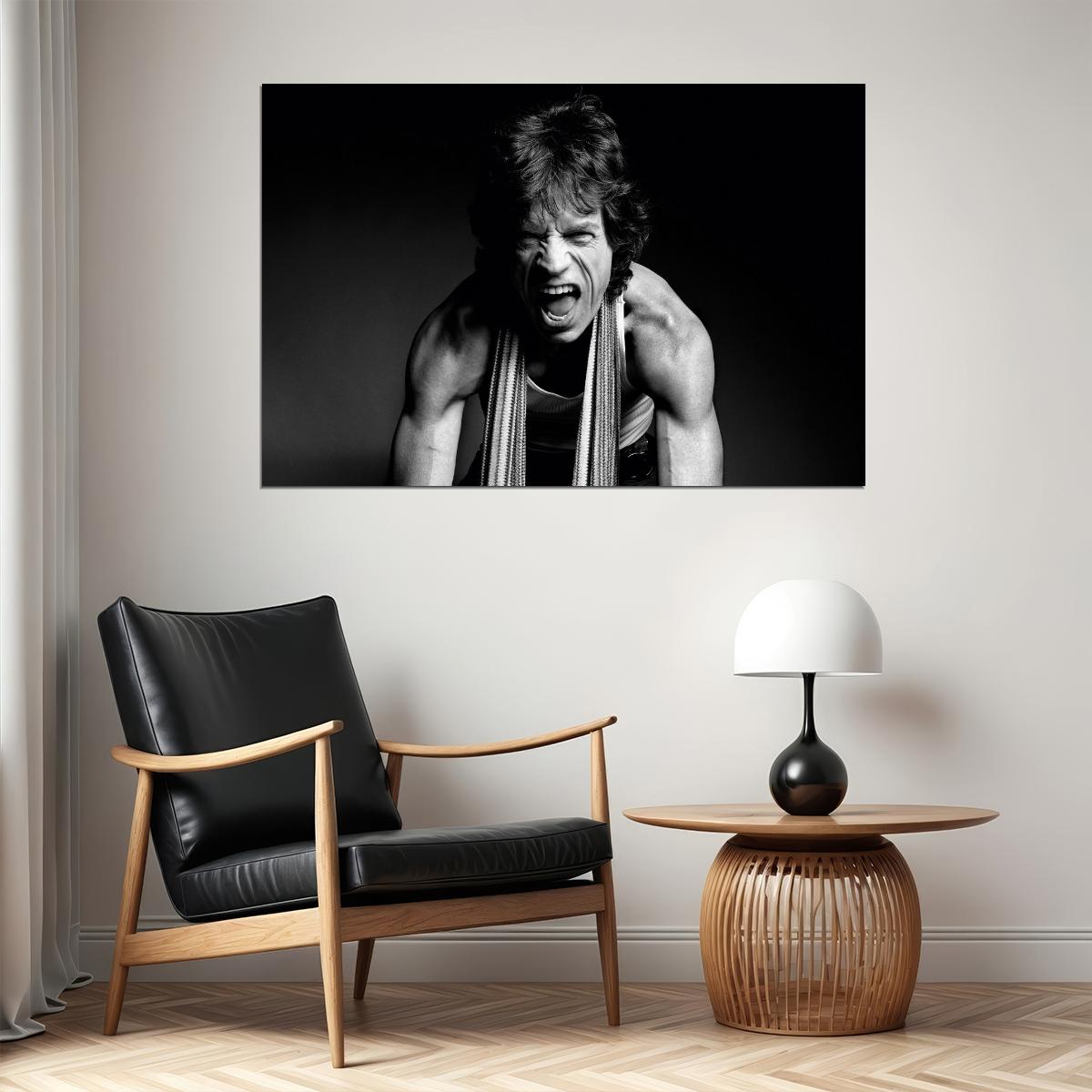 Mick Jagger Black And White Portrait Poster Iconic Music Artist Photo Print