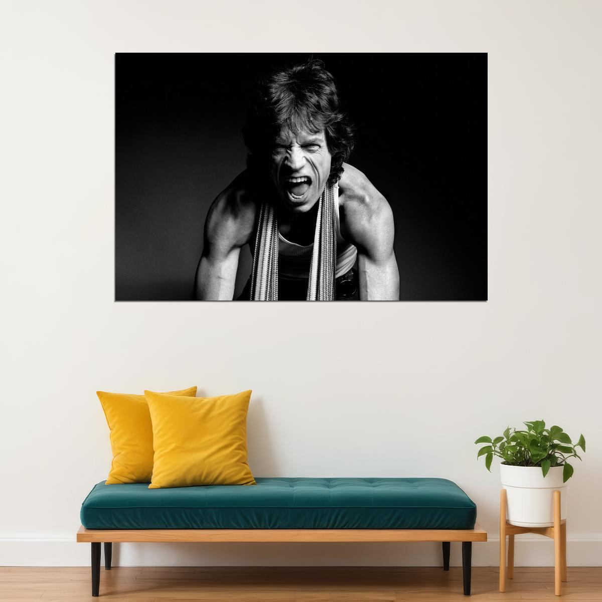 Mick Jagger Black And White Portrait Poster Iconic Music Artist Photo Print